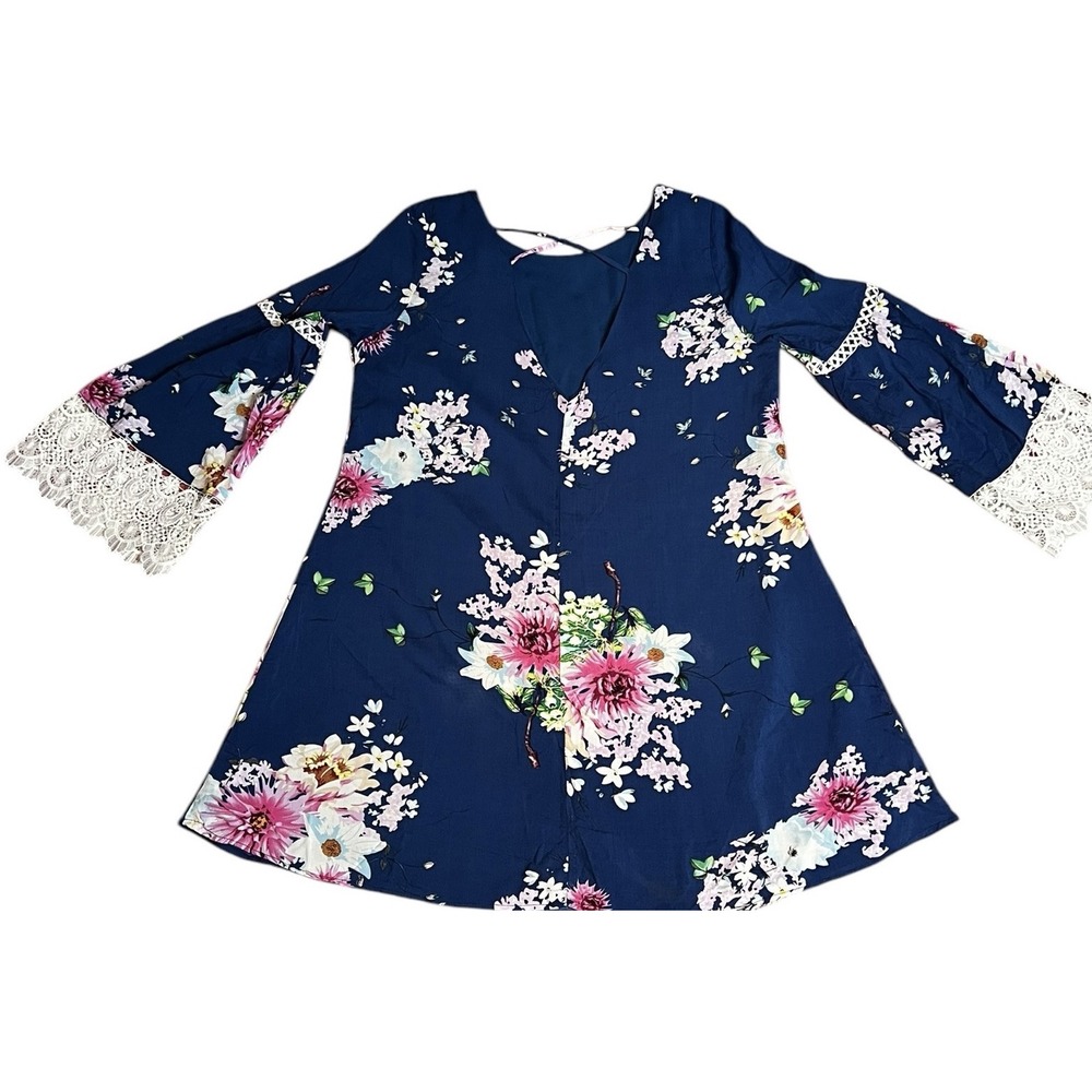 Davi & Dani Blue Floral Lace Dress Lightweight US Woman Size Large‎ - Picture 6 of 12
